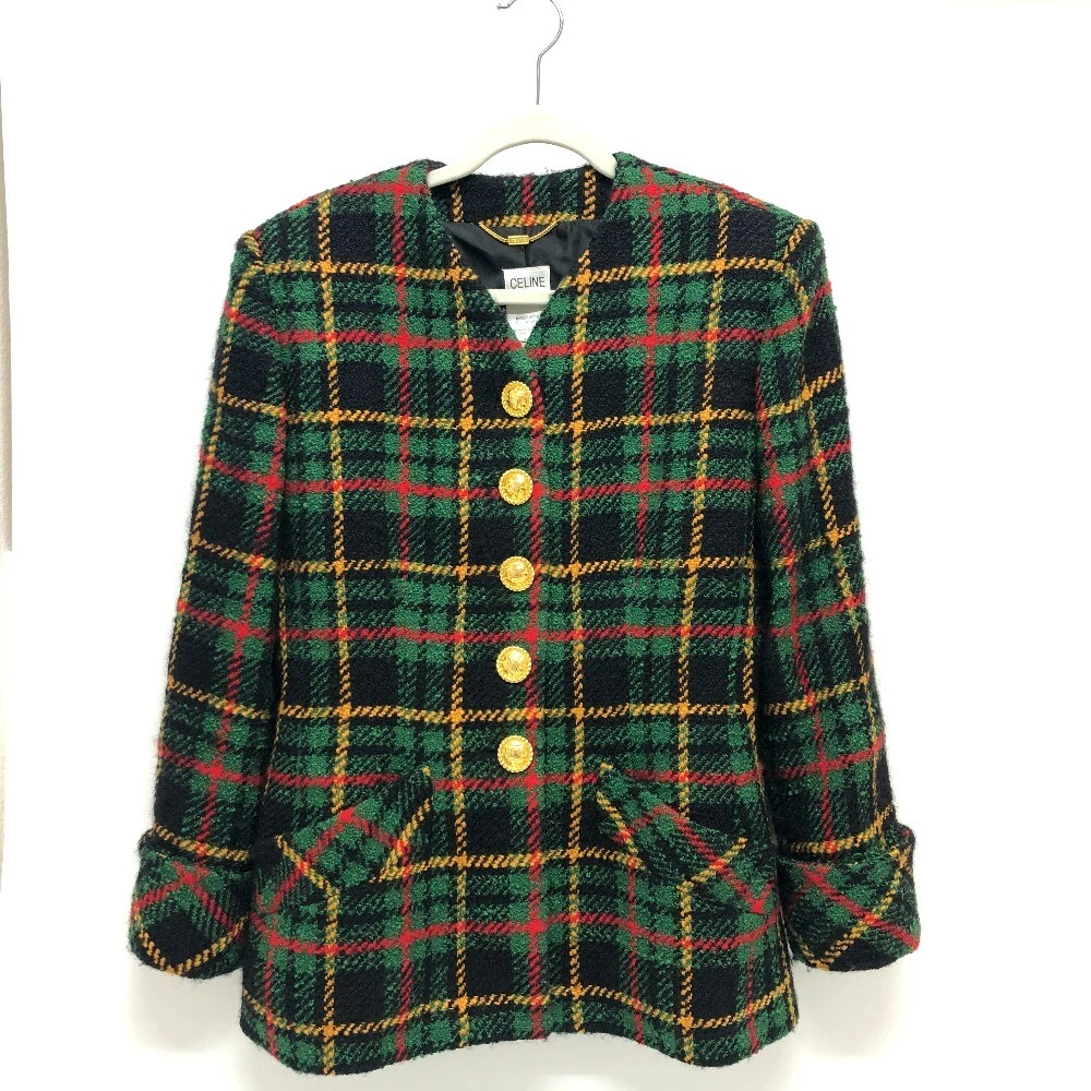 CELINE Vintage Check Macadam Giacca Bottone Outerwear Giacca Abbigliamento