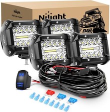 Nilight 4Pcs LED Pods 4Inch 60W Triple Row Flood Spot Combo 6000LM Light Bar