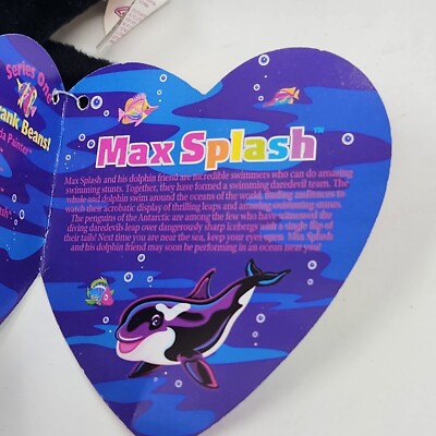 NEW VINTAGE 1998 LISA FRANK MAX SPLASH ORCA BEANIE STUFFED ANIMAL