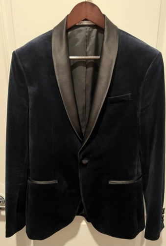 Zara Men Black Velvet Blazer with Satin Lapel Size 38 one button Pockets