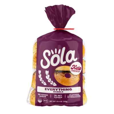 Sola Low Carb, No Added Sugar Everything Bagels, 12.4 oz, (4 Bagels/Pack)