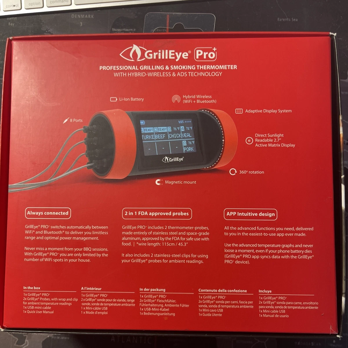 GrillEye PRO WI-FI Grilling and Smoking Thermometer with Cloud Connectivity  – Comes with 3 Probes