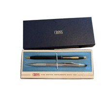 Vintage Cross Pen and Pencil Set Black Gold Chrome With Case READ