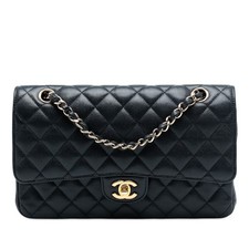 Authenticated Chanel Medium Classic Caviar Double Flap Navy Leather