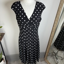 Lauren Ralph Women’s Size 12 - Cap Sleeve Dress Black & White Polka-Dot