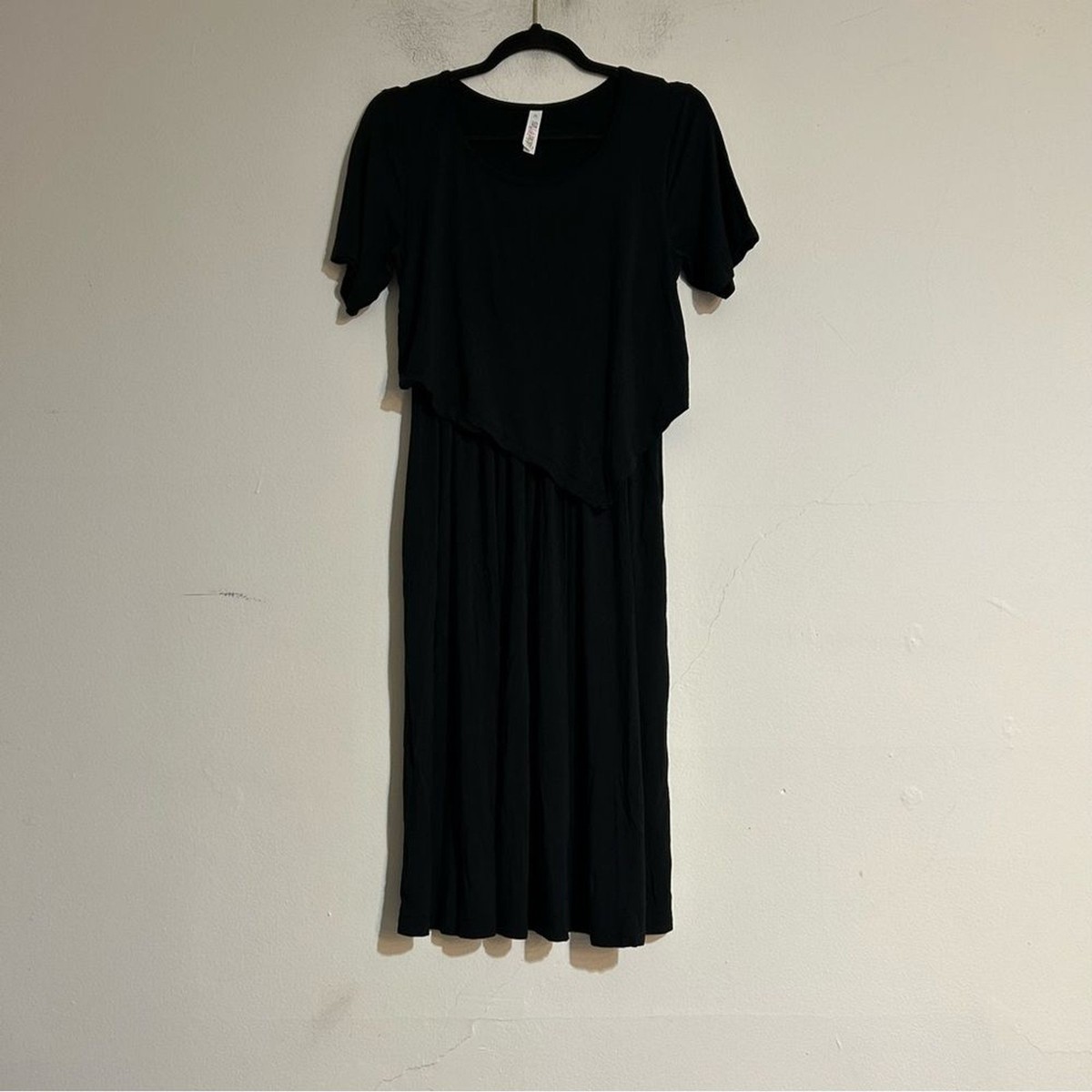 Latched Mama Front Knot Nursing Jersey Knit Midi Dress Black Size Medium