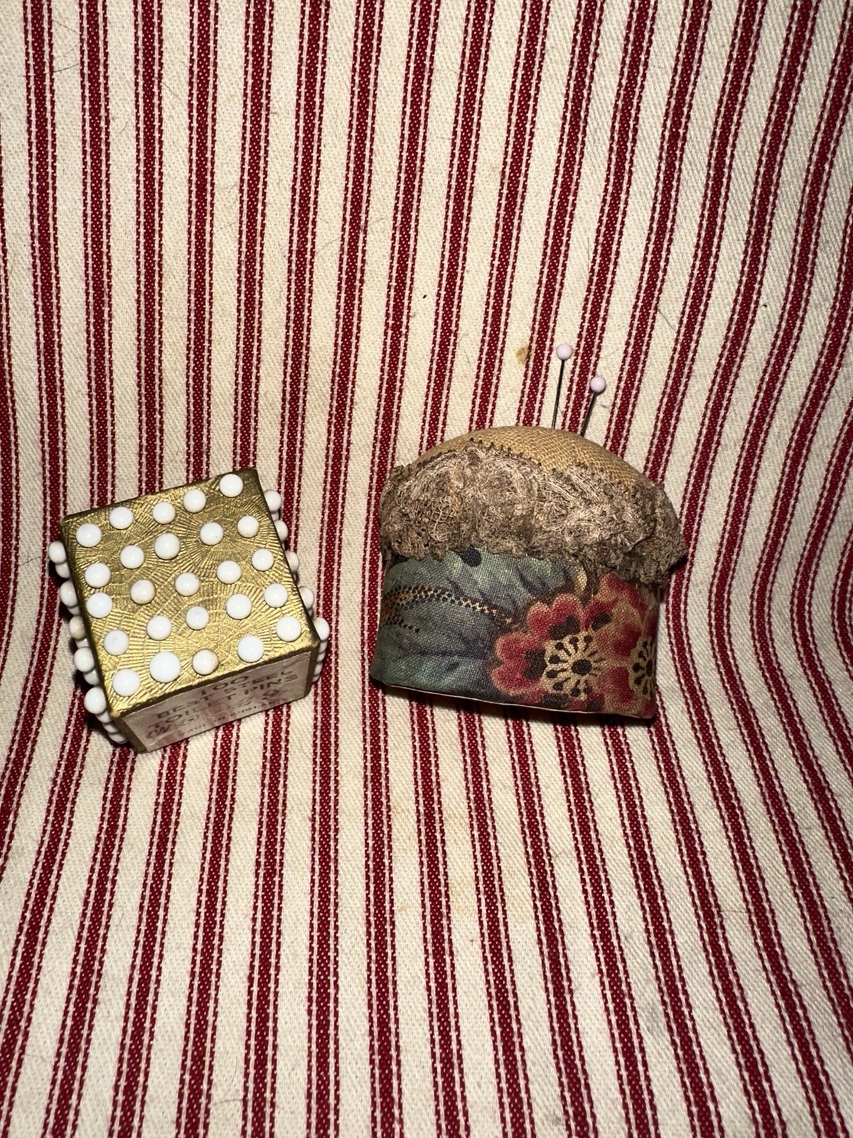 Antique English Pin Cube With Pin Cushion 