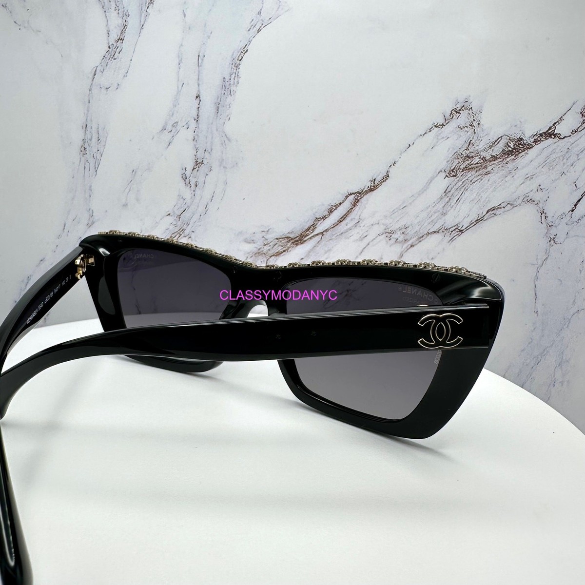 CHANEL Sunglasses Polarized Black Gold CC Chain On Top CH
