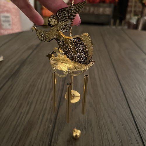 "Pequeño carillón de viento de cuerno soplador de ángel de metal tono dorado, Navidad aproximadamente 6""" - Imagen 8 de 9