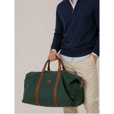 Polo Ralph Lauren Fragrances Green Canvas Duffel Bag Weekender Brown Trim Mens