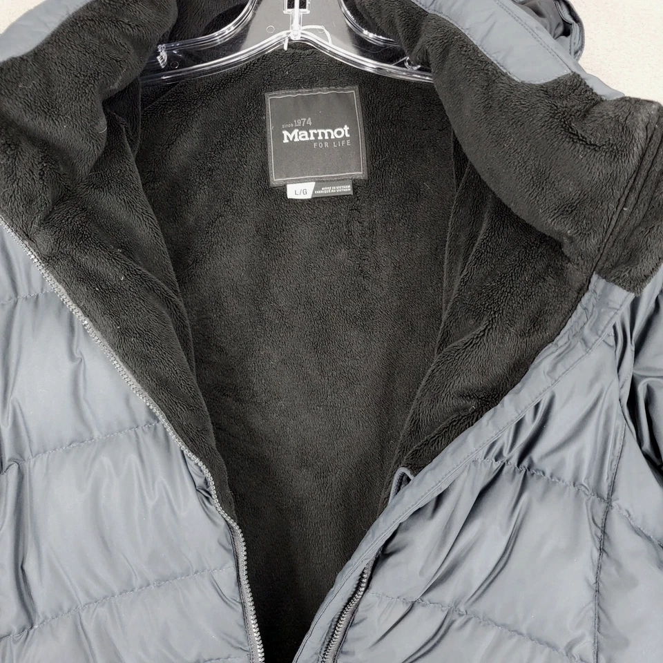 Chaqueta Parka Abrigo Puffer Marmot Montreal Para Mujer L 700 Relleno Gris Piel Con Capucha Foto 3 de 4