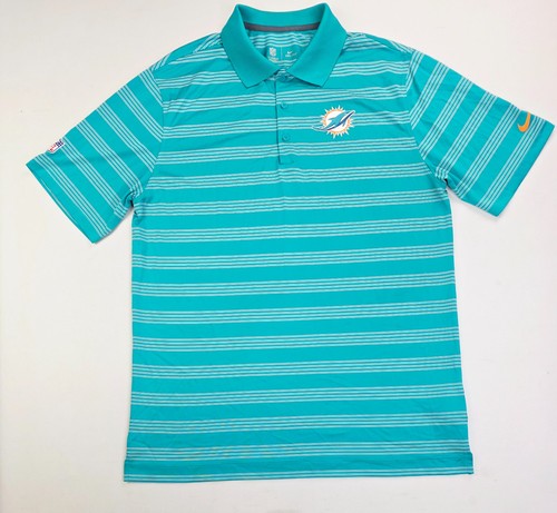 Nike NFL Onfield Apparel Size Large Mens Miami Dolphins Aqua White Stripe Polo
