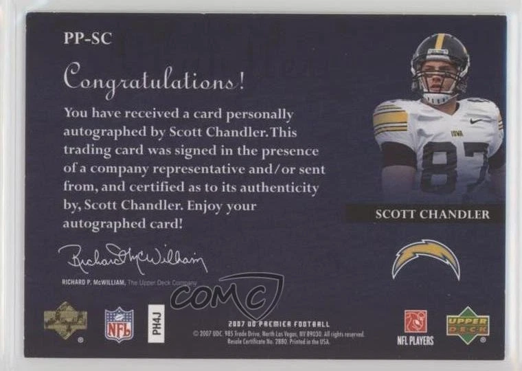 2007 UD Premier Penmanship Bronze /75 Scott Chandler #PP-SC Rookie Auto RC - Image 2 of 2