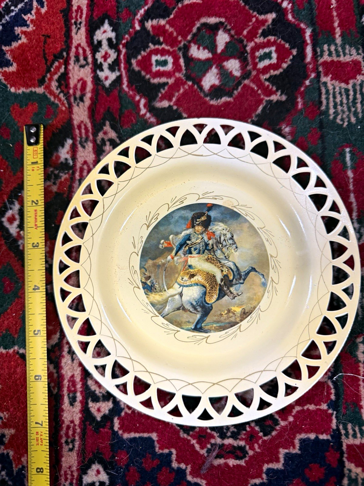Metal Decorative Plate Pierced Rim Equestrian Military Soldier Napoleon 8 in