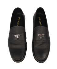 950 PRADA - Black Textured Leather Loafers - US 10 9UK