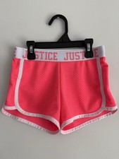 Justice Girls Hot Pink White Athletic Dolphin Shorts Elastic Band 6-7