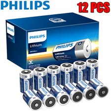 12PCS PHILIPS 1600mAh 3V CR123A Lithium Batteries for Smoke Detector Flashlight
