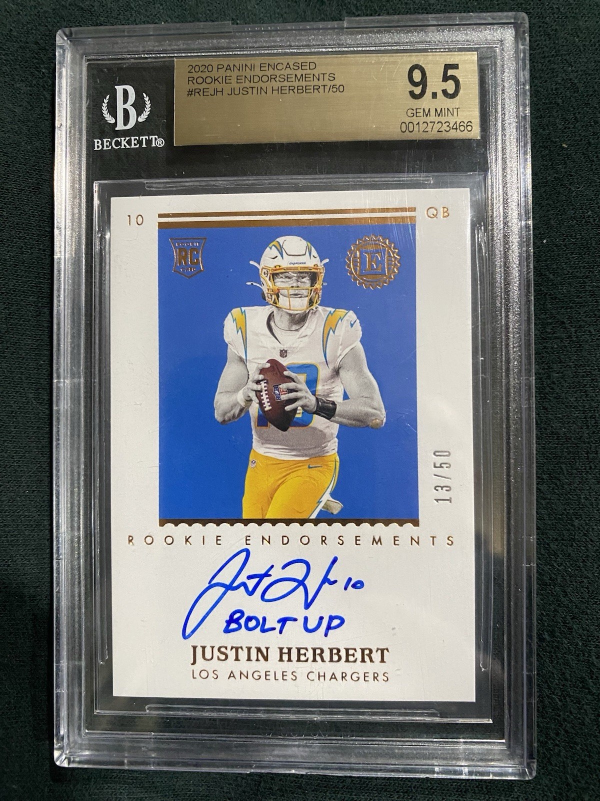 Justin Herbert Panini Encased Rookie Endorsements #REJH Base