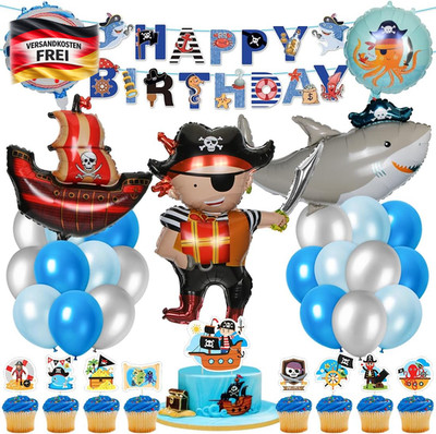 Piraten Party Dekoration Set Luftballons Banner Tortenaufsätze Kinder Geburtstag