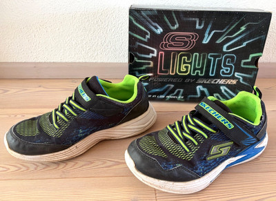 SKECHERS S LIGHTS Derlo Turnschuhe Sneaker blinken LED Jungen blau/grün Gr.37