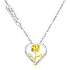Rose Heart Pendant Necklace Inlaid Cubic Zirconia Jewelry Heart Shape Penda...