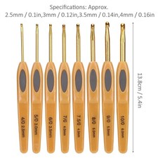 8Pcs Crochet Hook Knitting Tools Aluminum Ergonomic Sweater Needles Brown