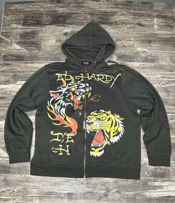 Ed Hardy Tiger Zip Hoodie L Y2K Christian Audigier Graphic