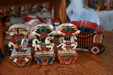 Vintage Mr Christmas Carousel Three Horses Merry Go Round Moves Lights Ornaments