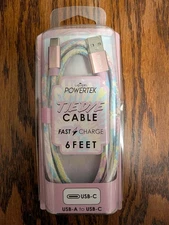 NEW Liquipel Powertek  Pink Tie Dye USB-A to USB-C 6ft Cable Android iPhone