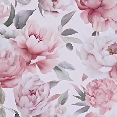 Floral Wallpaper Peel and Stick, Large White & Pink 17.5'' x 118'' White & pink