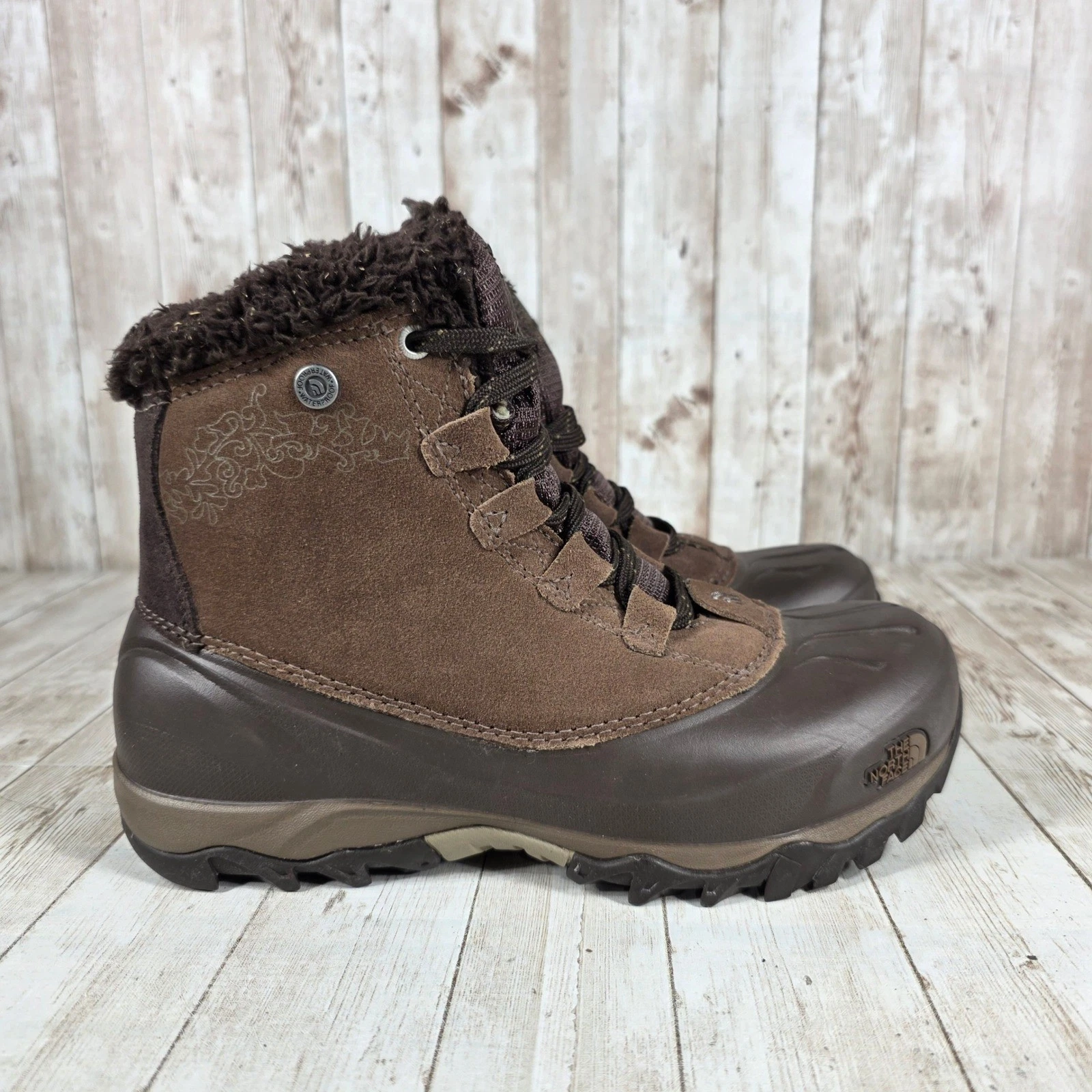 The North Face Womens Brown Suede Fur Lined Waterproof Winter Snow Boots Size 8
