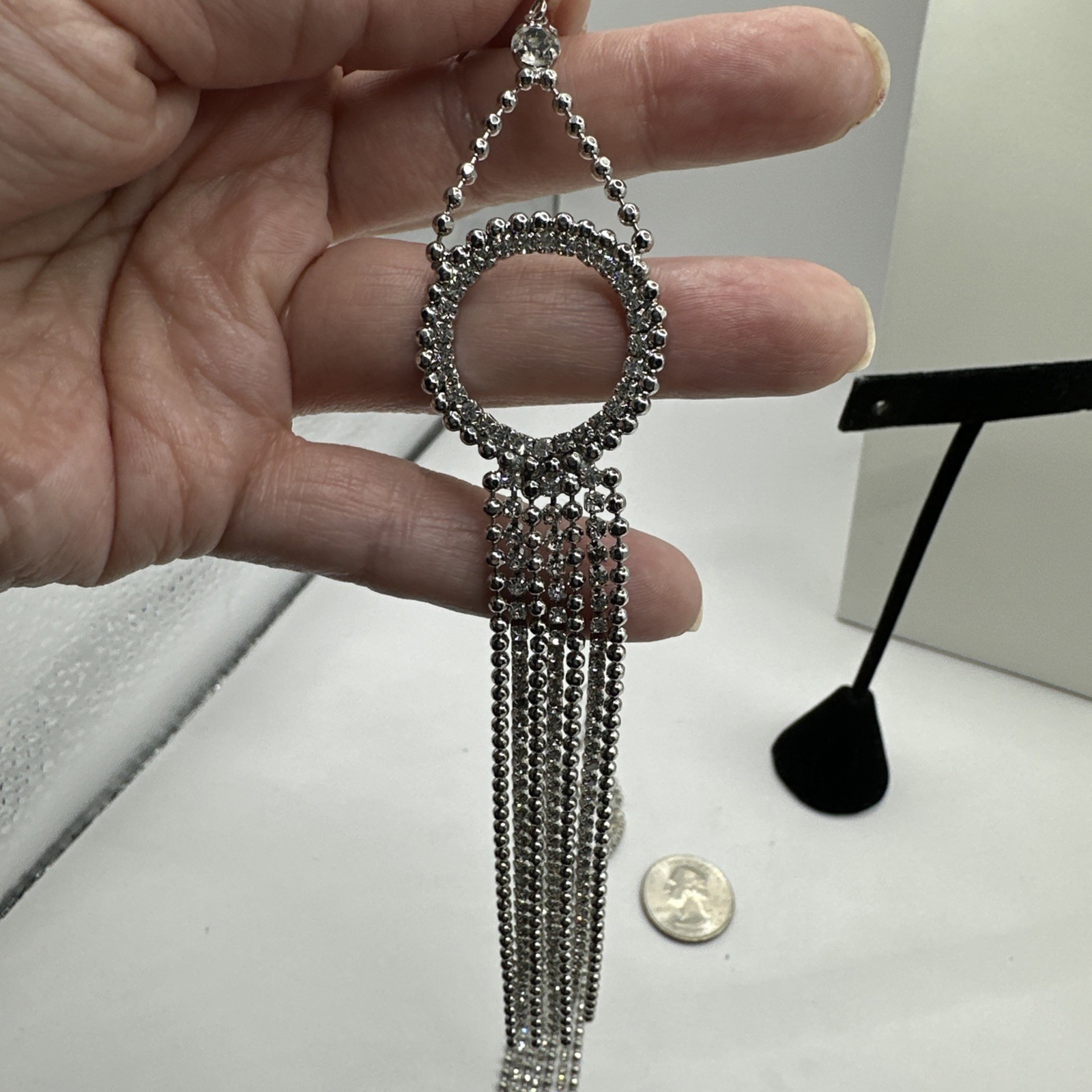 Exceptional Super Long! Rhinestone Dangle Pierced… - image 6