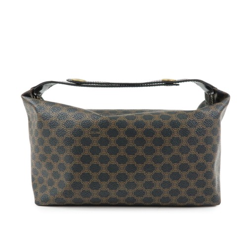 CELINE Macadam PVC Coated Canvas Leather Hand Bag Black Brown Authentic Used F/S