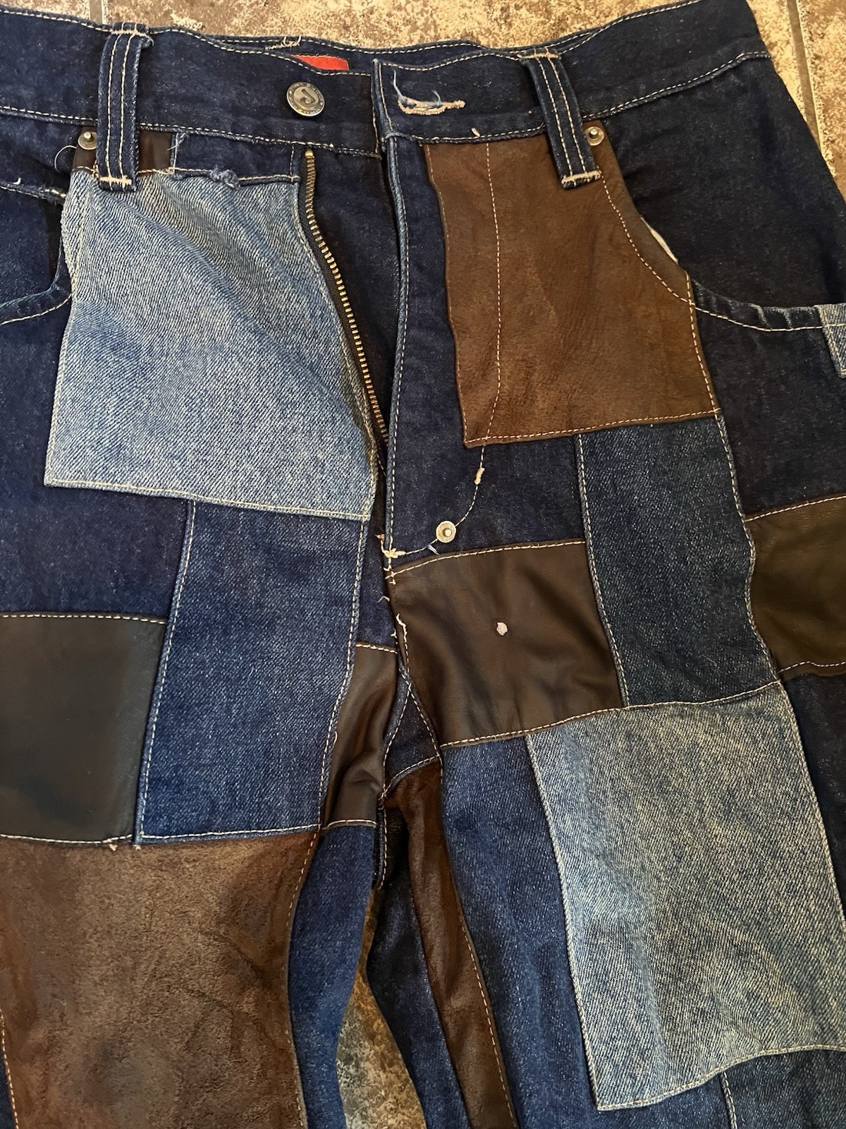 Vintage Davoucci Rare Patchwork Denim Leather Jea… - image 3