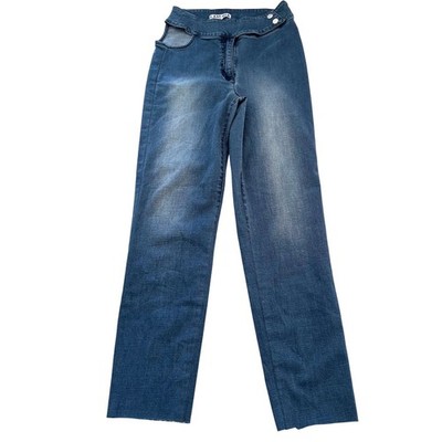I.AM.GIA Cutout Jeans Snap Waist Straight Leg Blue Raw Hem Sz M