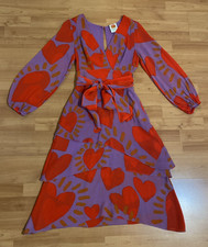 Farm Rio Wild Hearts Purple Layered Long Sleeve Chiffon Midi Dress Size XS