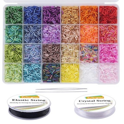 EuTengHao 9600pcs Tube Beads Kit Glass Bugle Seed Beads Small Craft Beads for