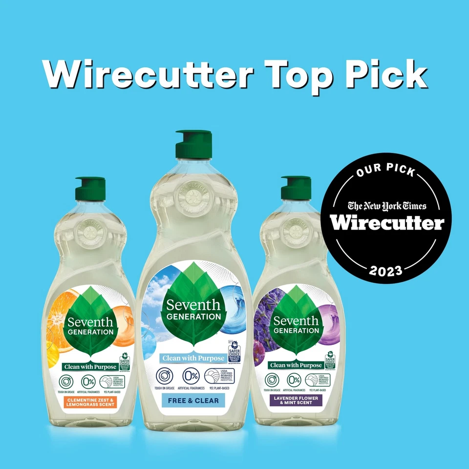 Séptima Generación Plato Jabón Líquido Libre y Transparente Jabón Líquido Paquete de 6 19 OZ Nuevo Foto 3 de 4