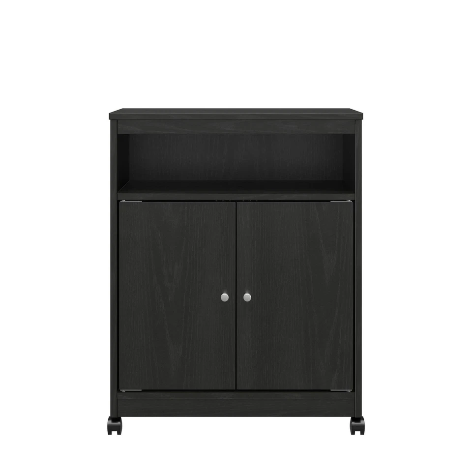 Home Microwave Cart Rolling Kitchen Cart Storage Cabinet with Doors Black Oak US - Image 3 of 4