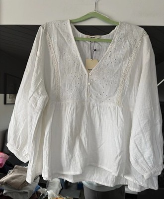 KOTON Damen Bluse Tunika 44 weiß Baumwolle
