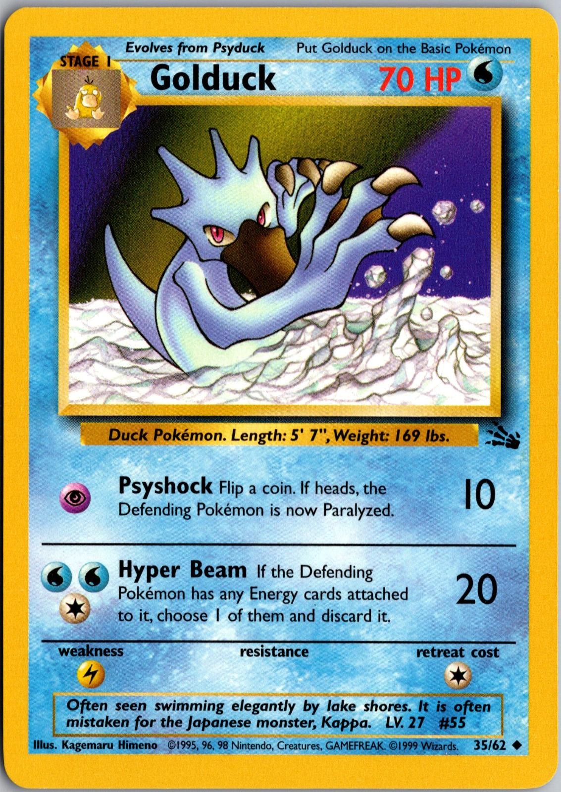 Golduck 35/62 Uncommon Fossil Pokemon Unlimited Near Mint