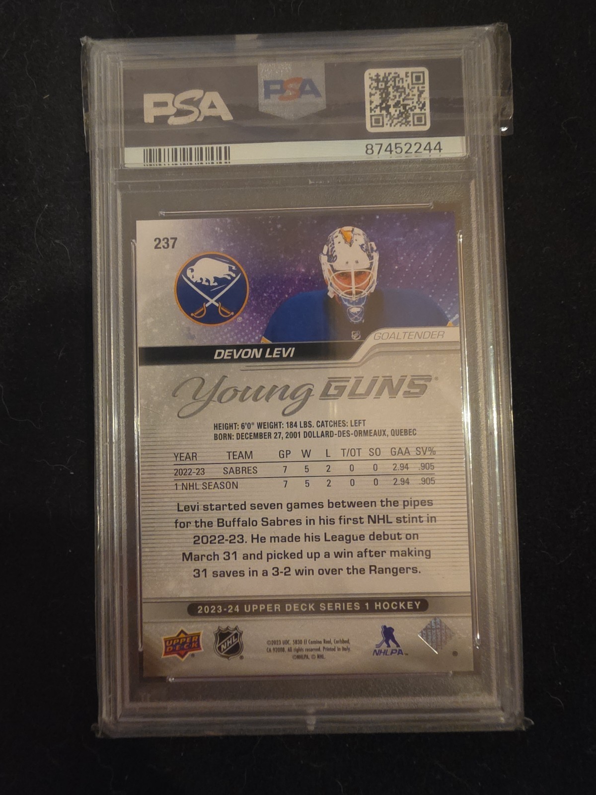 2023 Upper Deck Devon Levi PSA 10 Gem Mint Young Guns view 2