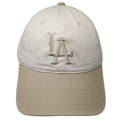 Mad Engine Baseball Cap White Beige OS LA Logo Embroidered Cotton Slideback Hat