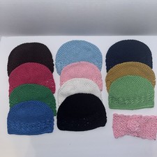 Crocheted Kids Kufi Beanie Hats With Elastic Around Edge Lot of 11 / 1 Headband