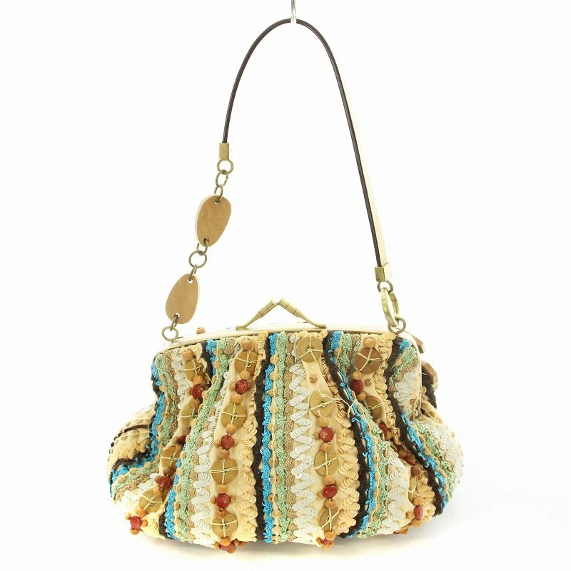 Bolso de mano Jamin Puech con cuentas de madera beige G 250731 Foto 2 de 4