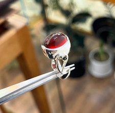 Blood Red Yemeni Aqeeq Ring, 925 Sterling Silver Natural Agate Ring, Shia Ring