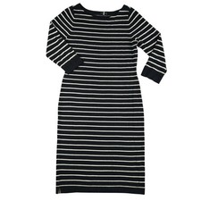 The Limited Dress Womens M Black Stripe Wool Sweater Knit Boat Neck 3/4 Sleeve