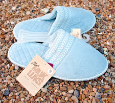 MUK LUKS Freesia Blue Slippers Women's Size M 7/8 Terrycloth Scuffs, NEW