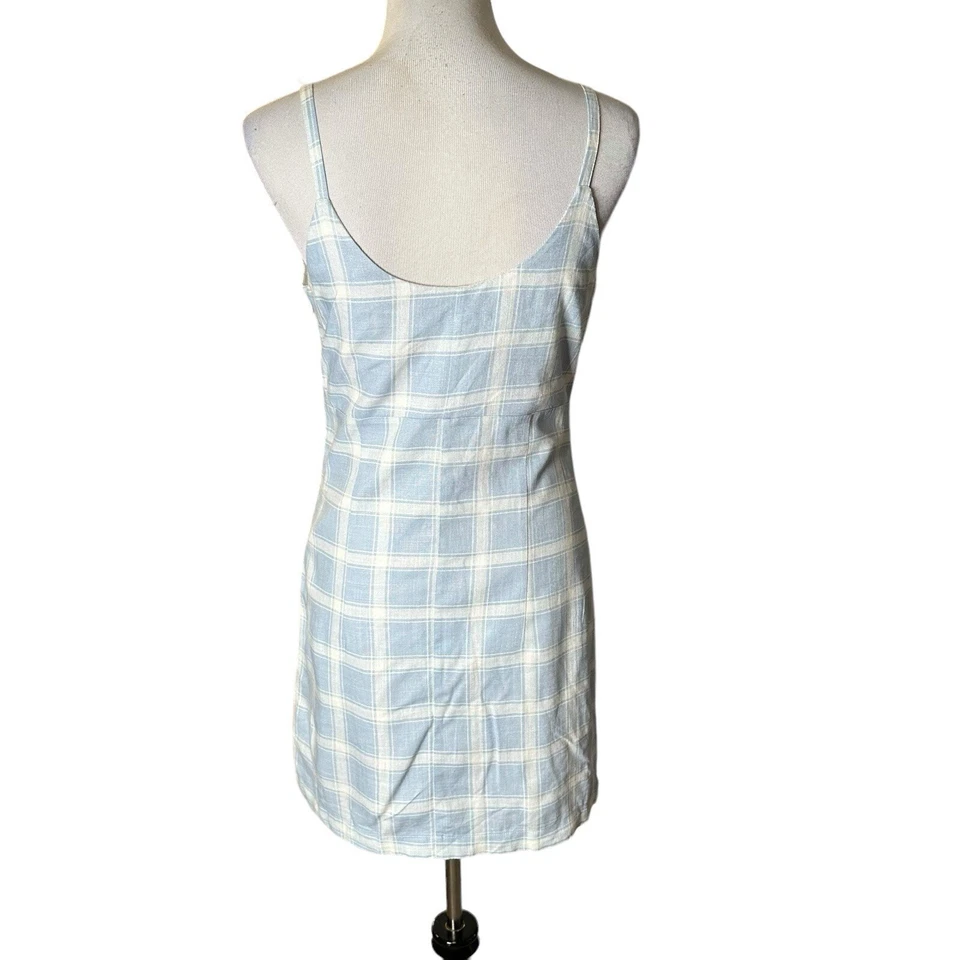 Forever 21 Plaid Mini Dress Size M Blue White Striped Sleeveless Coquette - Image 3 of 4