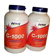 2 NOW Foods Vitamin C-1000 Sustained Release W/Rose Hips 250 Tablets 01/2028EXP